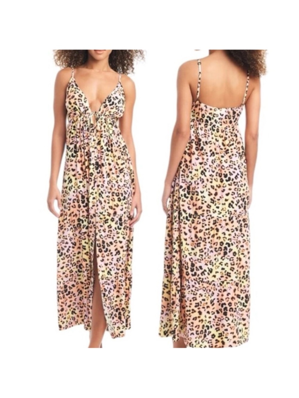 NEW Bar III Pink Leopard Print Maxi Dress Size Large Beach Swim Coverup Dress